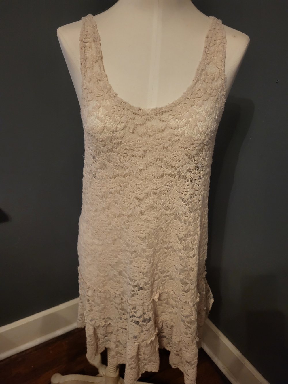 audrey Lace Scoop-Neck Mini Dress in Blush